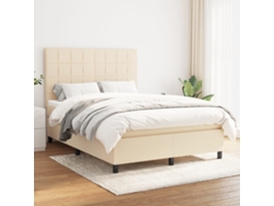 Cama Box Spring Con Colchón Tela Color Crema 140x200 Cm