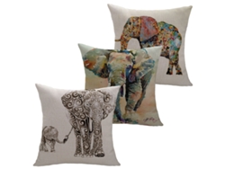 Funda De Almohada Decorativa Con Motivo De Elefante, 45 X 45 Cm (17,7 Pulgadas), Lino