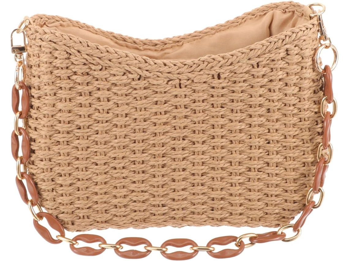 Bolsa De Ombro Feminina Em Palha Trançada, Ideal Para O Verão E Prática Para O Uso Diário.