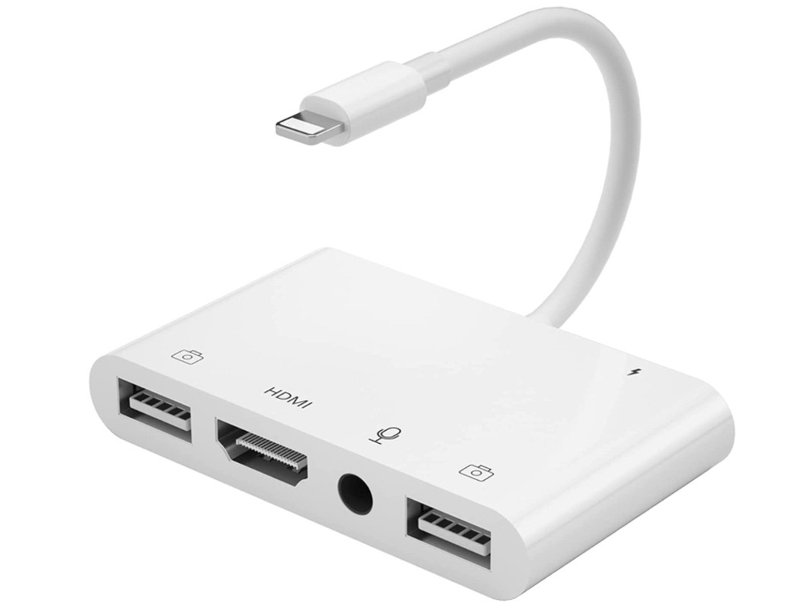 Adaptador HDMI Lighting, USB OTG, Ethernet RJ45, 4 en 1, 1080p, Puerto de carga, Compatible con teléfonos y iPads Blanco Bestvite