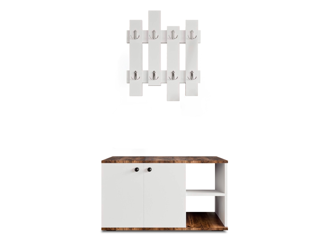 Armario Multiusos Zapatero CATTER HOUSE Kavala Blanco-Marrón 90X32X53 Cm Con 2 Puertas 2 Baldas Ext./Int. Y Perchero