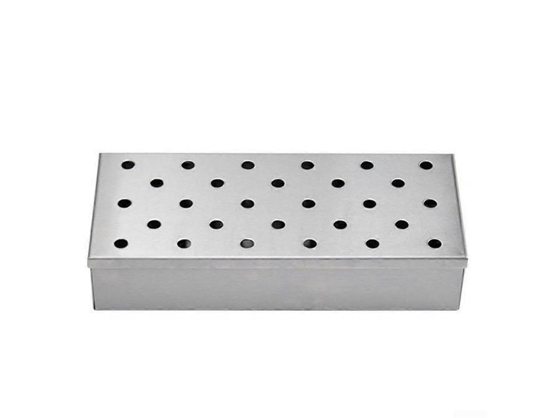 Caja ahumadora de acero inoxidable para barbacoa con gran capacidad para virutas de madera, ideal para parrillas de carbón y de gas.