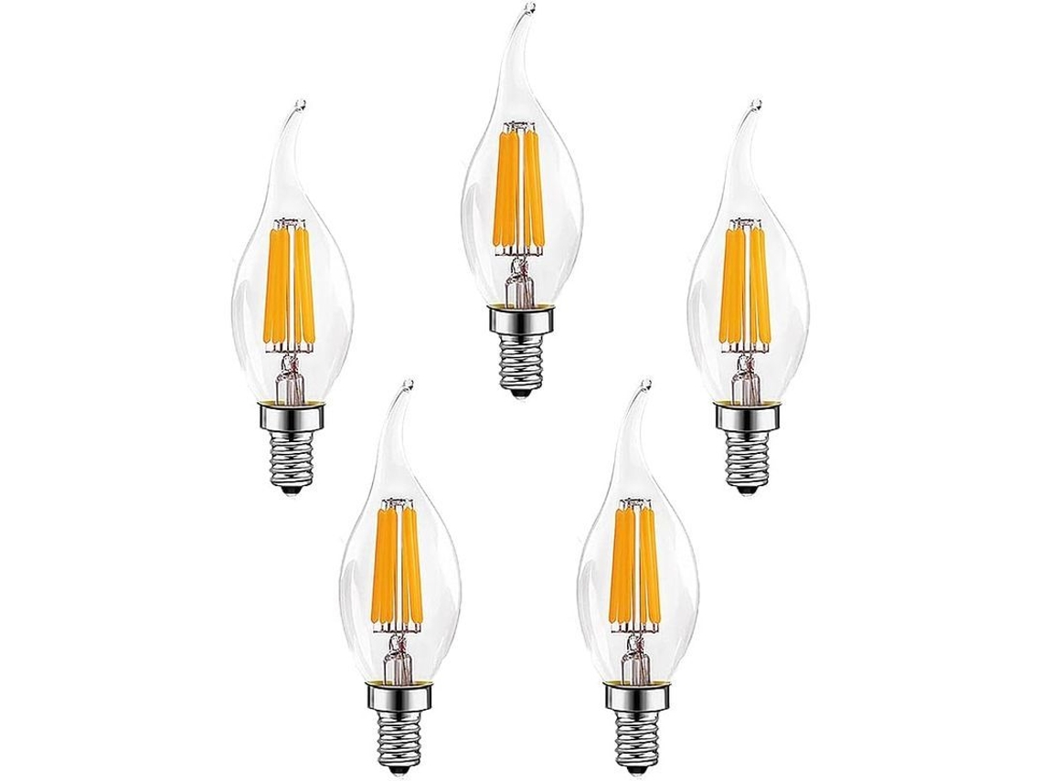 2026-5 Lâmpadas Led E14 6w Reguláveis 600lm 2700k Quente Vintage C35 Economia De Energia