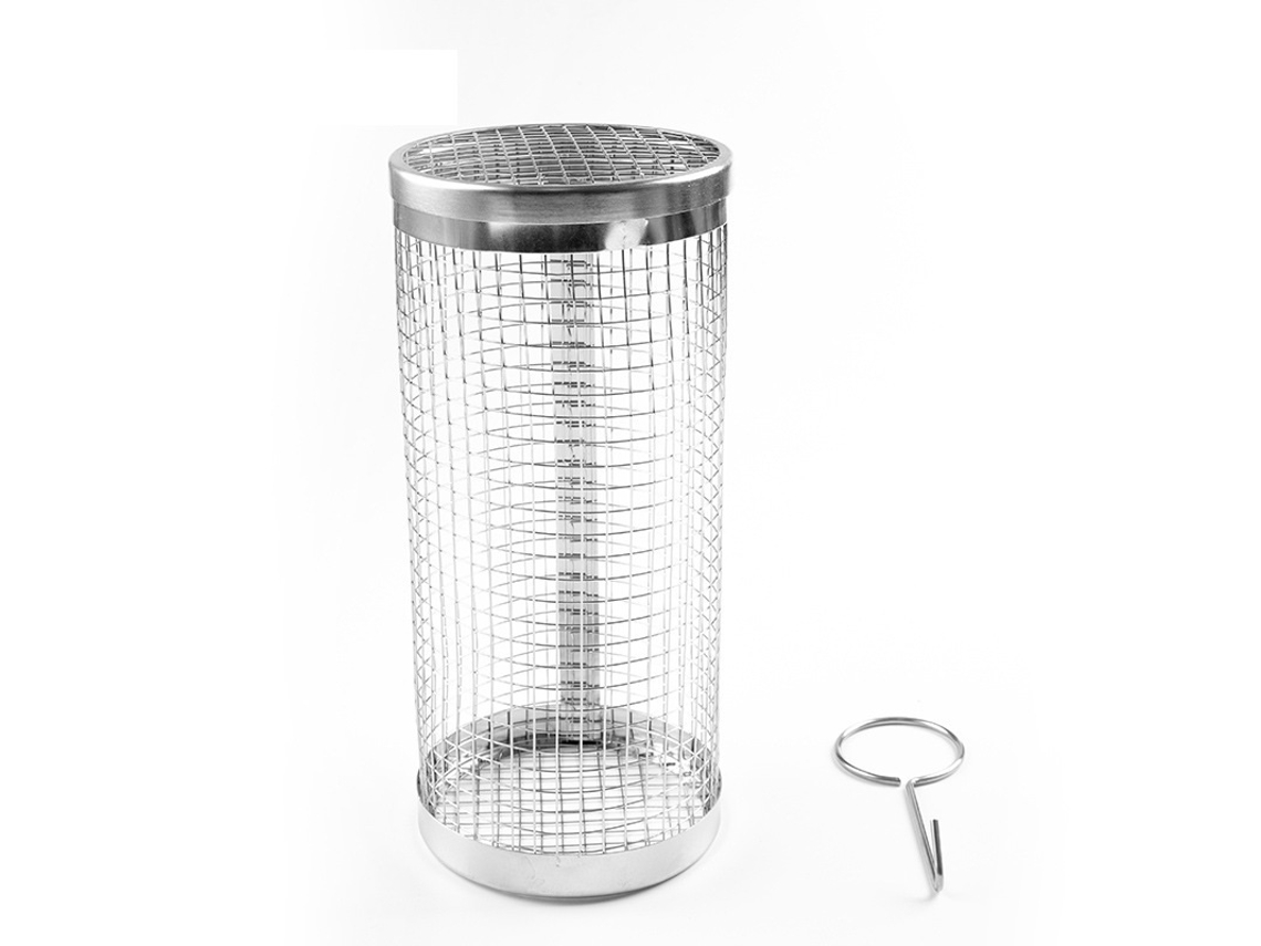 Cesta cilíndrica de acero inoxidable para asar verduras, pescado y carne con gancho
