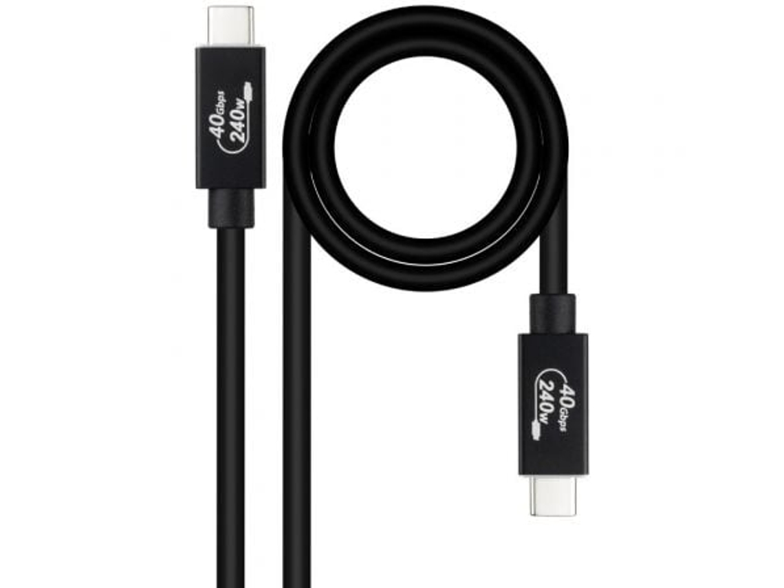 Cable Usb 4.0 Nanocable 10.01.5001/ Usb Tipo-C Macho Usb Tipo-C Macho/ Hasta 240W/ 40Gbps/ 1M/ Negro NANOCABLE