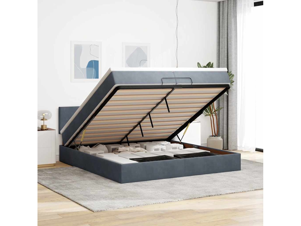Estructura Cama Otomana Colchones Terciopelo Gris Oscuro