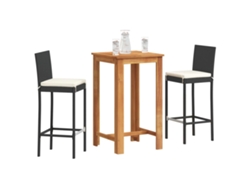 Conjunto de bar de jardín de 3 piezas en acacia maciza/mimbre PE negro DKD Home Decor