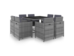 Conjunto 9 Peças Jantar Exterior C/ Almofadões Vime Pe Antracita Dkd Home Decor