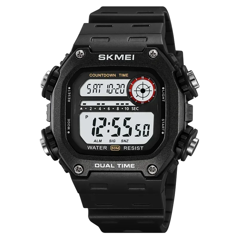 Reloj Despertador Para Hombre (blanco Y Negro) Con Retroiluminación, Reloj Deportivo Con Cuenta Regresiva, Resistente Al Agua Hasta 5 Bares.