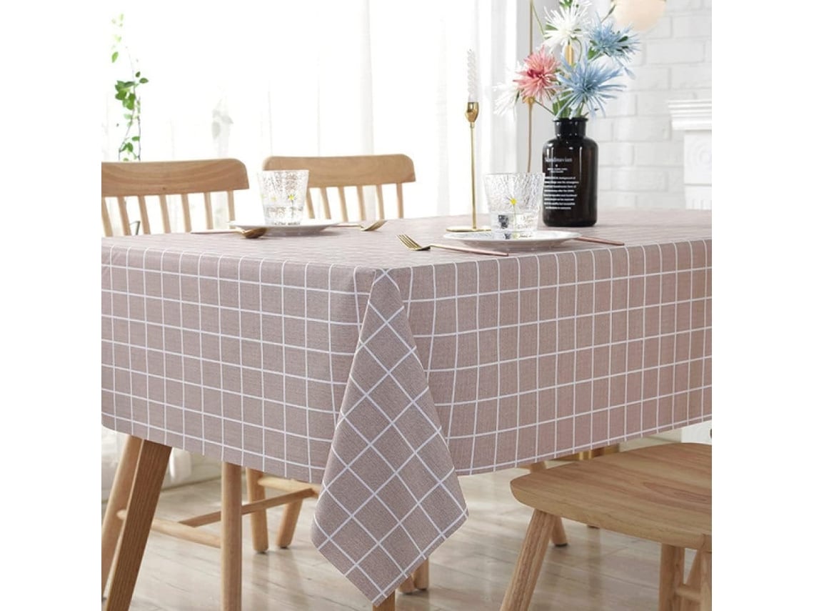 Toalha De Mesa Retangular Quadriculada Em Pvc Impermeável