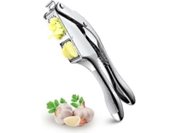 Prensa de ajos de acero inoxidable prémium, duradera, 2 en 1, con mango ergonómico antideslizante y gancho para colgar. Rosewell