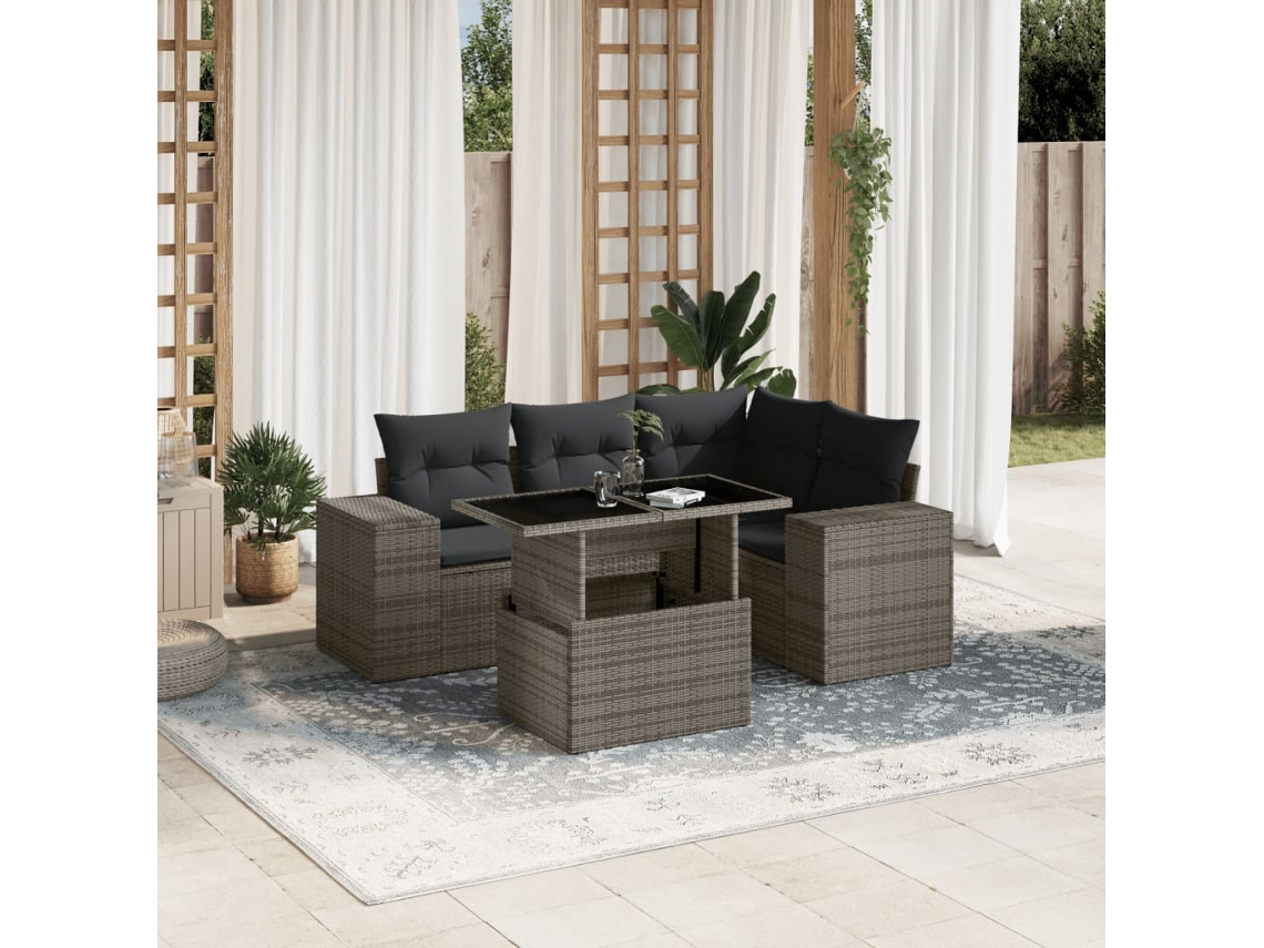 Conjunto de sofás de jardín de 5 piezas DKD Home Decor con cojines de mimbre gris