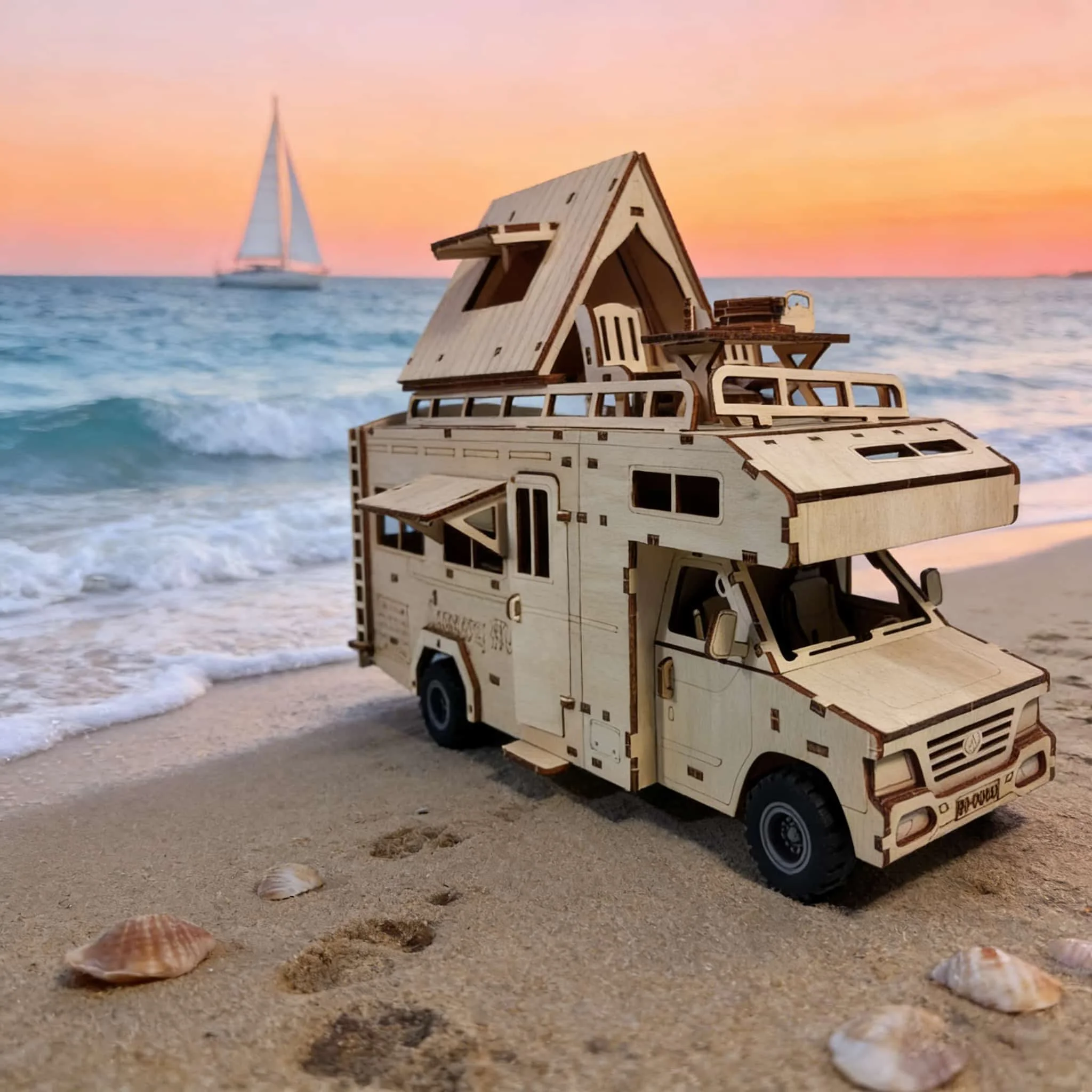 Rompecabezas De Madera 3d De Una Autocaravana, Maqueta A Escala, Kit De Montaje.