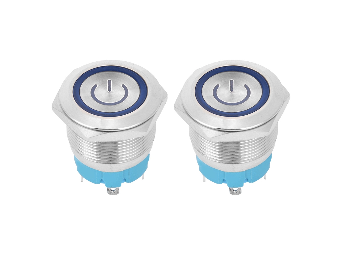 2 Interruptores Pulsadores De 4 Pines, 3-6 V Cc, 22 Mm, Ip65, Con Luz Azul, De Acero Inoxidable.