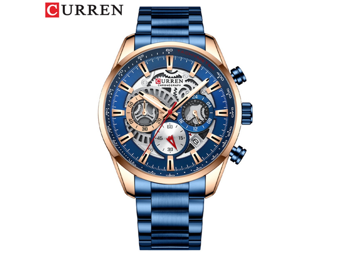 (azul) Reloj De Negocios Para Hombre Con Correa De Acero — Cuarzo, Indicador De Fecha, Multifunción De 6 Agujas, Luminoso