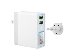 Carregador Usb Duplo Branco Qc3.0 Com Tela Lcd, Carregamento Rápido Para Celular, Conector Dobrável 90°