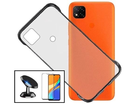 Kit Protector de Cristal Templado 5D Full Cover, Funda Invisible Bumper y Soporte Magnético de Coche Xiaomi Redmi 9 Activ PHONECARE Transparente Ne...