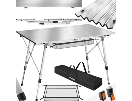 Mesa plegable de aluminio Bastián ajustable en altura TECTAKE 120 x 70.5 x 79 cm