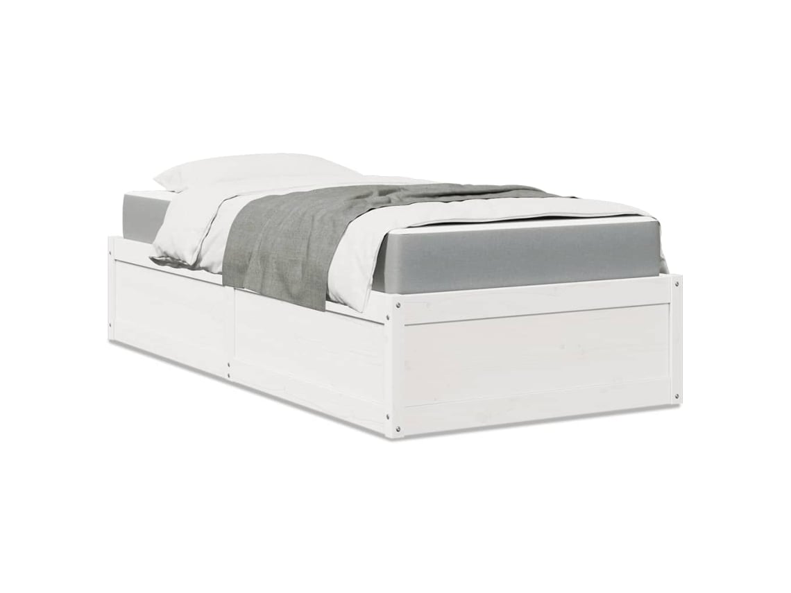 Cama Con Colchón Madera Maciza De Pino Blanco 90x190 Cm