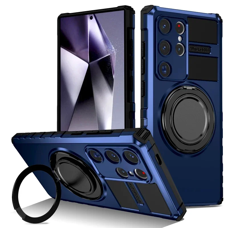 (azul Oscuro, Galaxy S23 Fe) Elegante Funda Protectora A Prueba De Golpes Para Samsung, Con Soporte Giratorio De Carga Magnética.