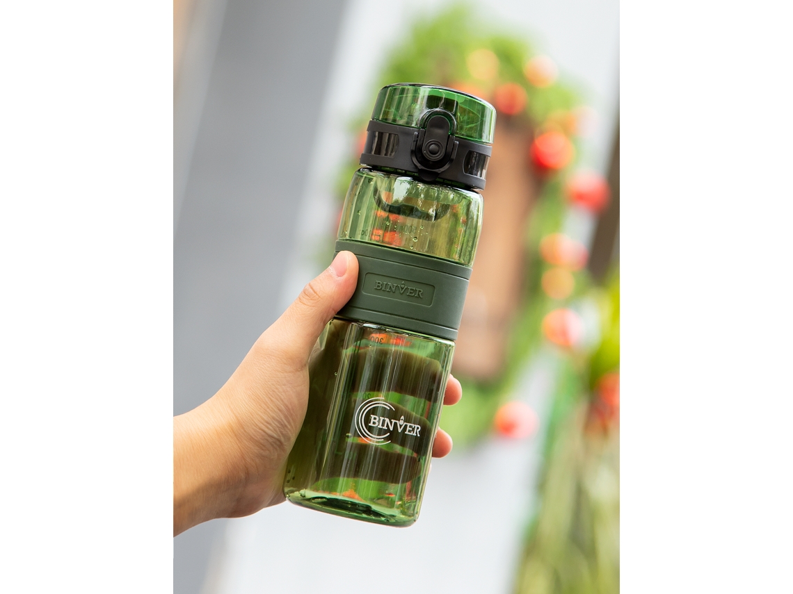 Botella de agua deportiva portátil a prueba de fugas de 500 ml con filtro para té, MDUG transparente (verde)