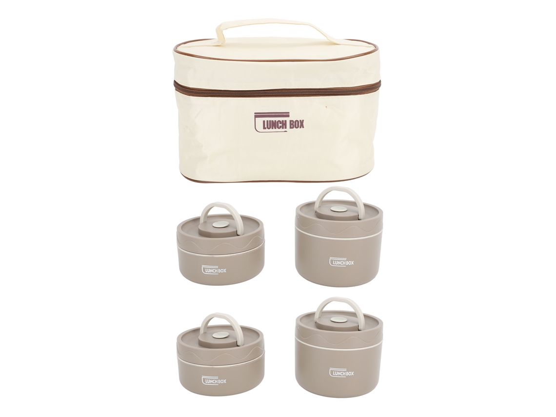(paquete De 4, Color Café) Loncheras Térmicas De Acero Inoxidable 304, Con Bolsas De Almuerzo Térmicas Redondas Portátiles