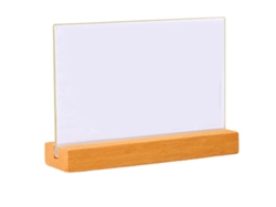 JILLIOPER Placa de Mesa Acrílica en Forma de T con Soporte de Madera de Haya para Oficina Cartel de Comida Tarjeta de Precio en Madera Maciza A4