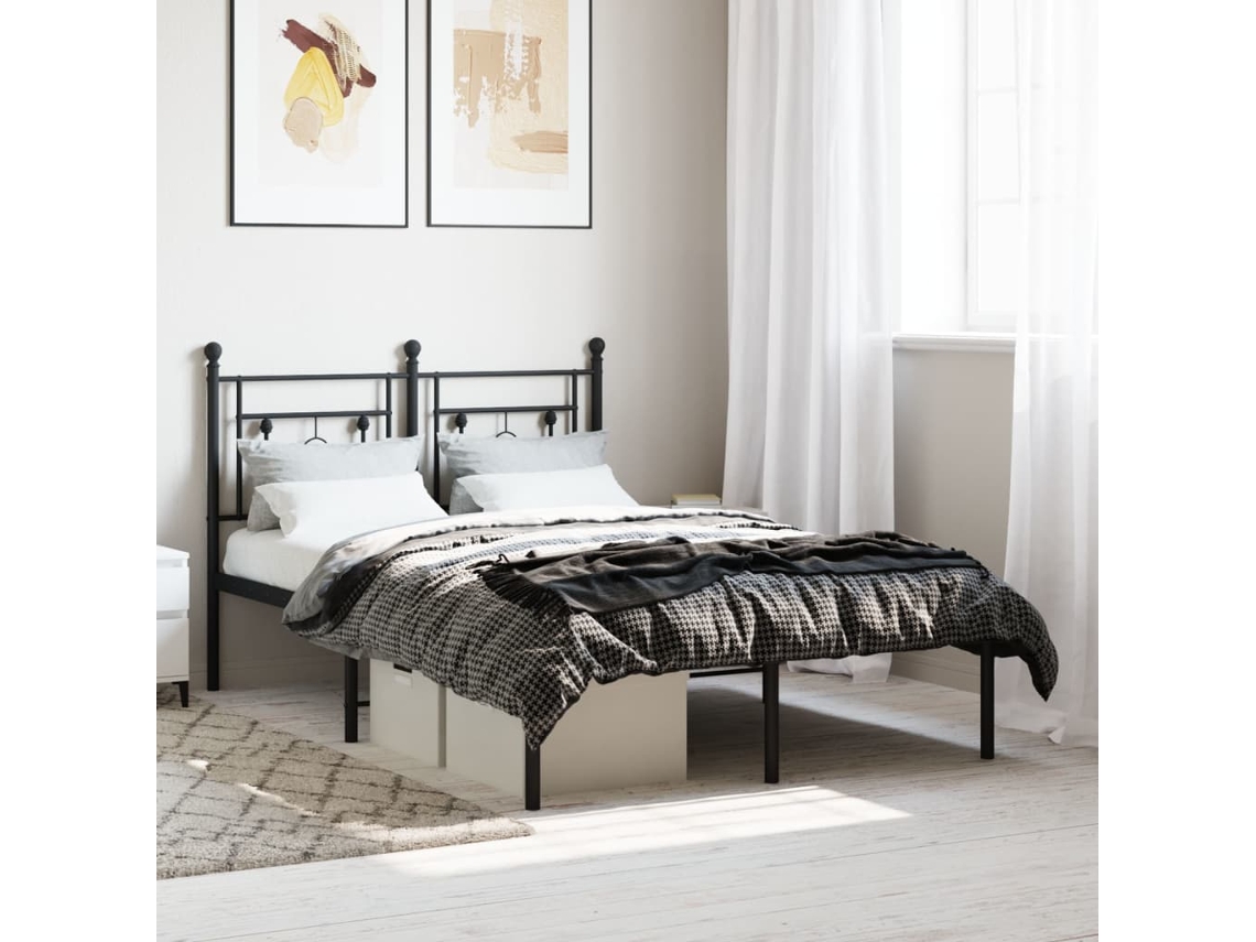 Estructura Cama Sin Colchón Con Cabecero Metal Negro 120x190 Cm