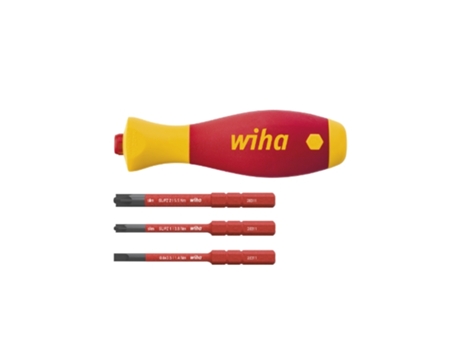 WIHA Juego de destornilladores con portabits SoftFinish® slimVario® electric de 4 unid, con slimBits (43449)