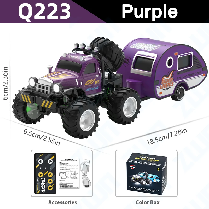 (q223 Morado) Mini Camión Teledirigido 1:64, Modelo De Coche Teledirigido De Metal, Juguete Para Niños
