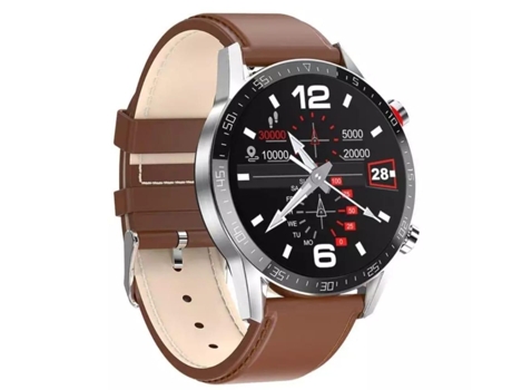 Smartwatch PETHUEL L13 Plata Correa Piel Marrón