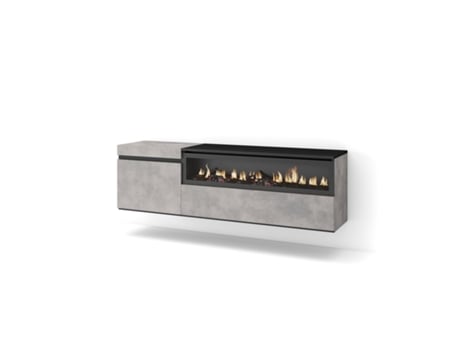 Mueble TV Televisión 150x45x35cm Para TV hasta 65 Chimenea eléctrica Colgado Suspendido Cemento
