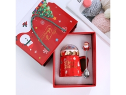 Taza Navideña Roja Con Tapa Y Cuchara, Diseño De Papá Noel, Cerámica Creativa De Estilo Europeo.