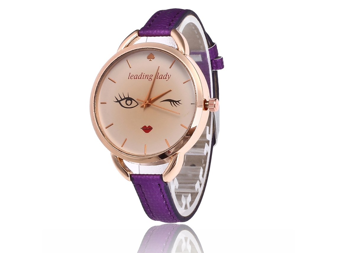 Reloj De Pulsera De Moda Para Mujer Con Correa De Cuero, Esfera Redonda Y Movimiento De Cuarzo (morado)