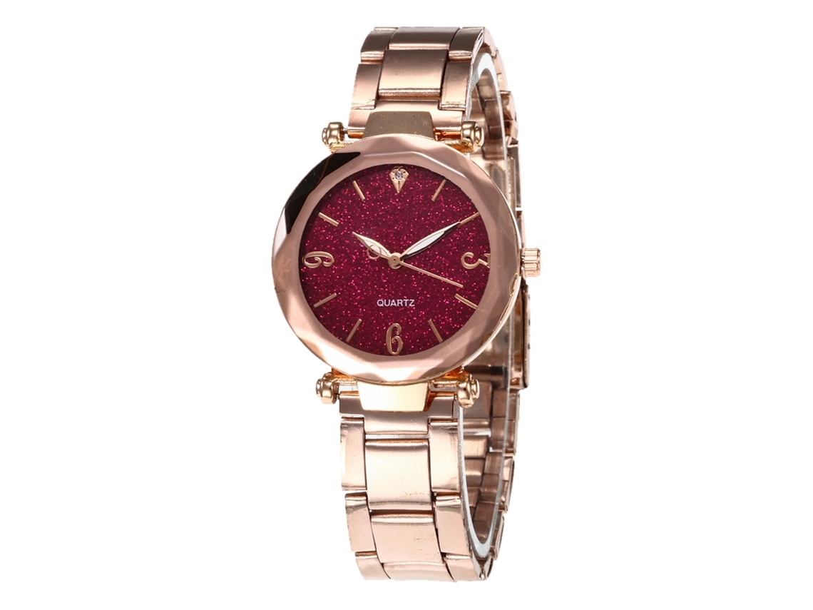 Reloj De Pulsera Redondo De Aleación Con Mecanismo De Cuarzo Para Parejas, En Rosa Y Rojo, De Estilo Casual Y Lujoso.