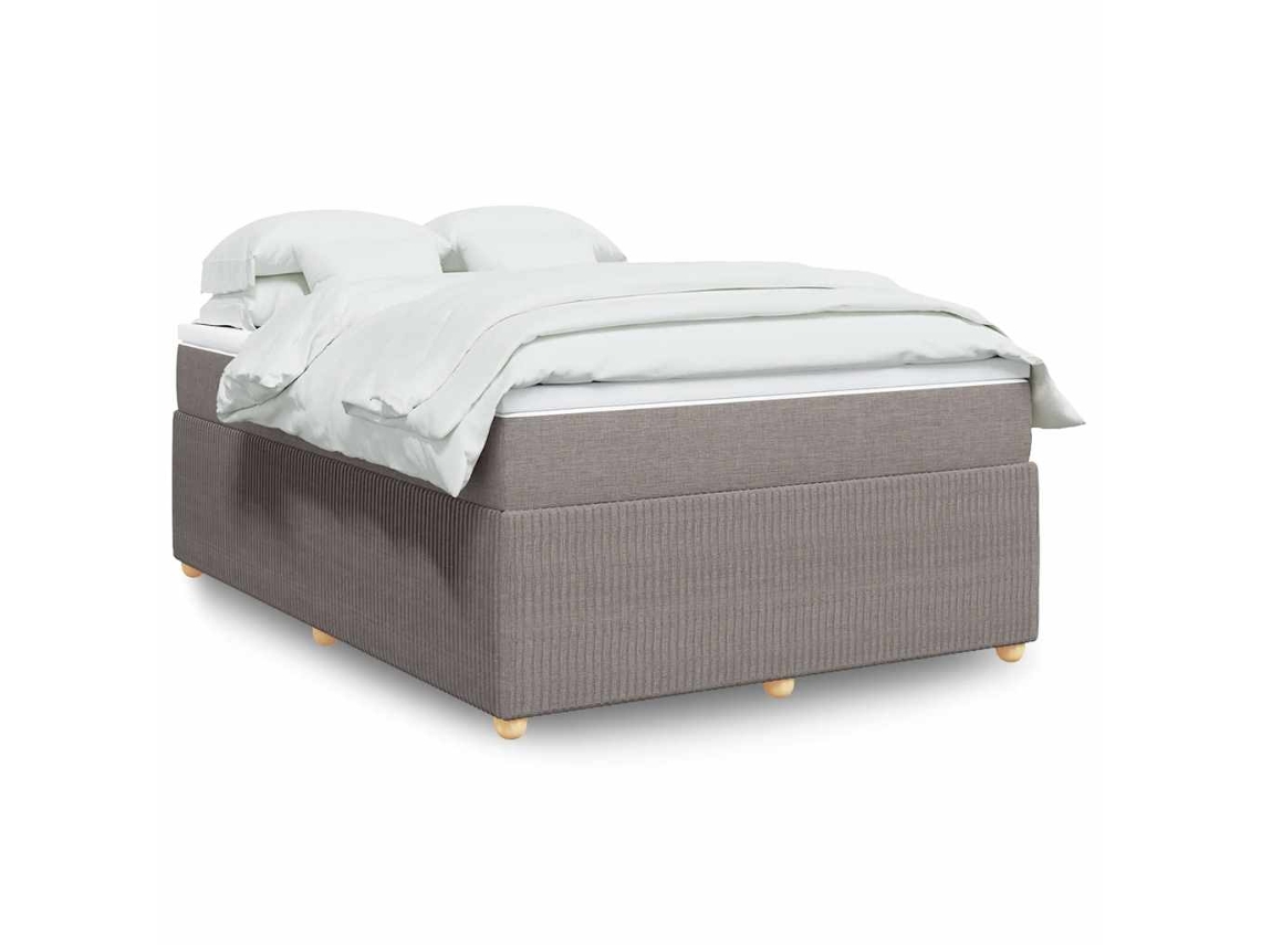 Cama Box Spring Con Colchón Tela Gris Taupe 160x200 Cm