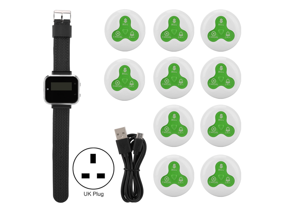 Pager Inalámbrico Para Cuidadores Sistema De Paginación Para Restaurantes Receptor Móvil + 10 Pagers De Silicona