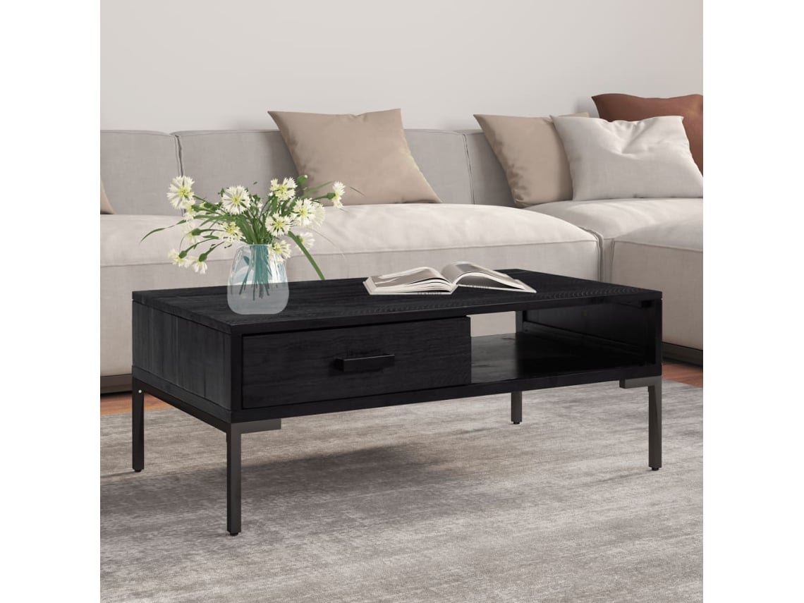Mesa de Centro de Apoyo 90X50X35 Cm Pino Reciclado Macizo Negro
