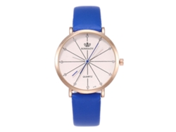 Reloj De Cuarzo De Pareja Con Correa De Cuero Pu, Dial Redondo Simple, Casual, Azul Real