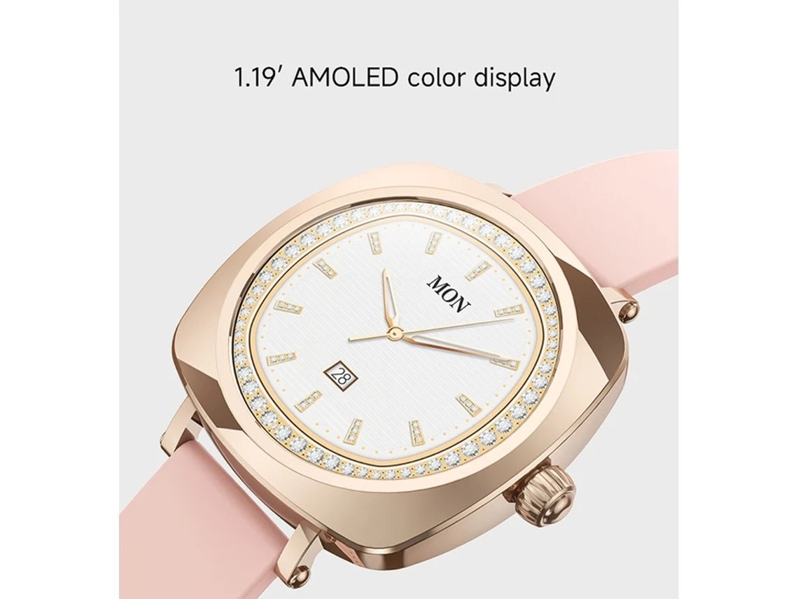 Reloj inteligente Amoeled 1.19 con monitor de salud femenina en oro rosa Yizhood