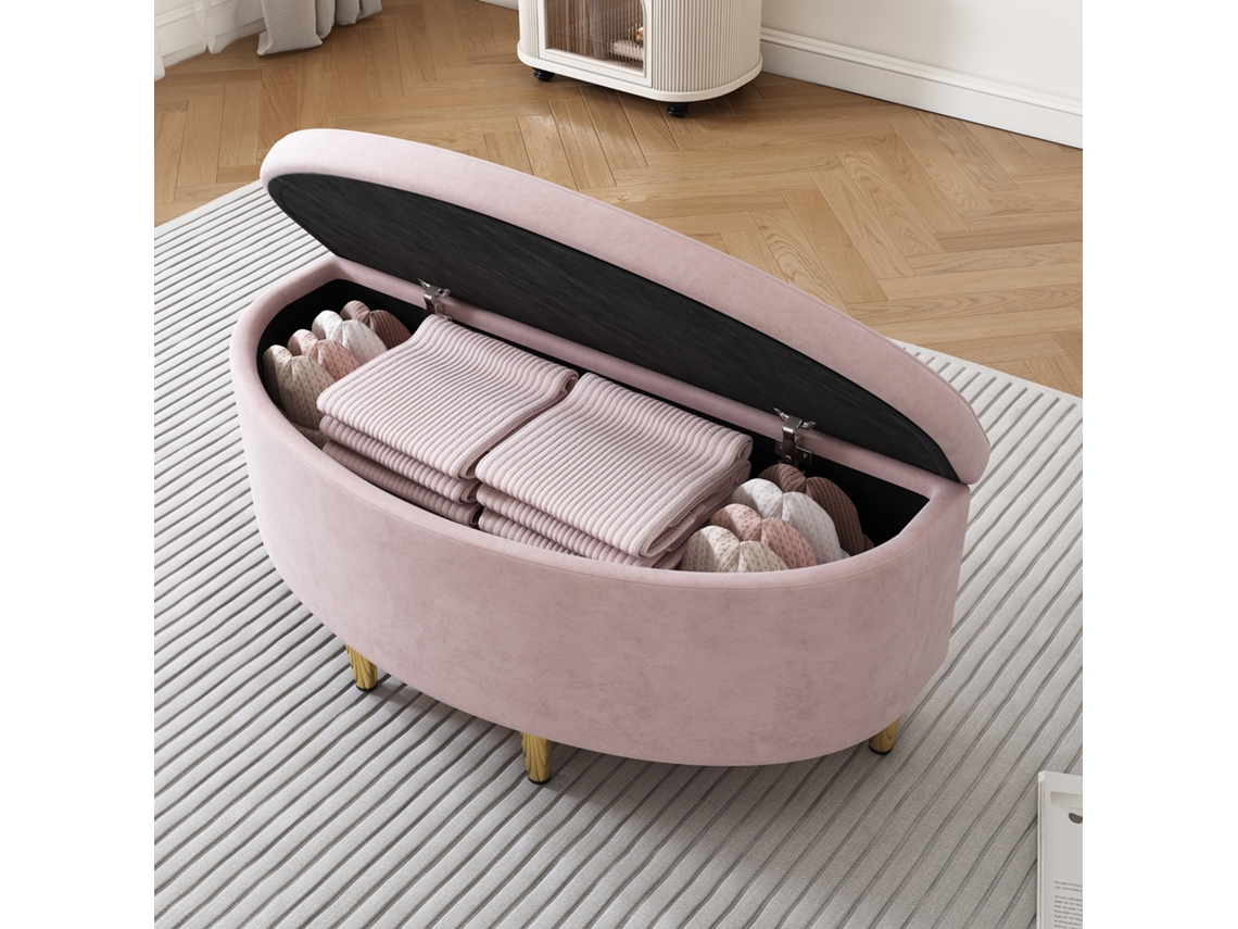 Banco Tapizado Rosa De 90x40x42 Cm Con Espacio De Almacenamiento.