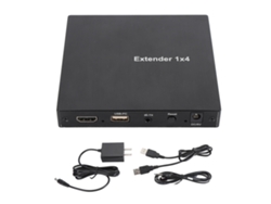 Divisor/extensor HDMI KVM de 1 a 4 salidas, 200 m, 1080p, 60 Hz, compatible con PC, portátiles y decodificadores. Enchufe estadounidense de 100-240 V.