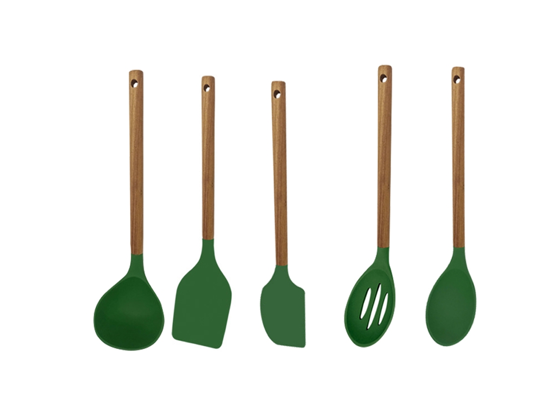 Juego De Utensilios De Cocina De Silicona Con Mango De Madera, Resistente Y Suave JEIIBRZUI