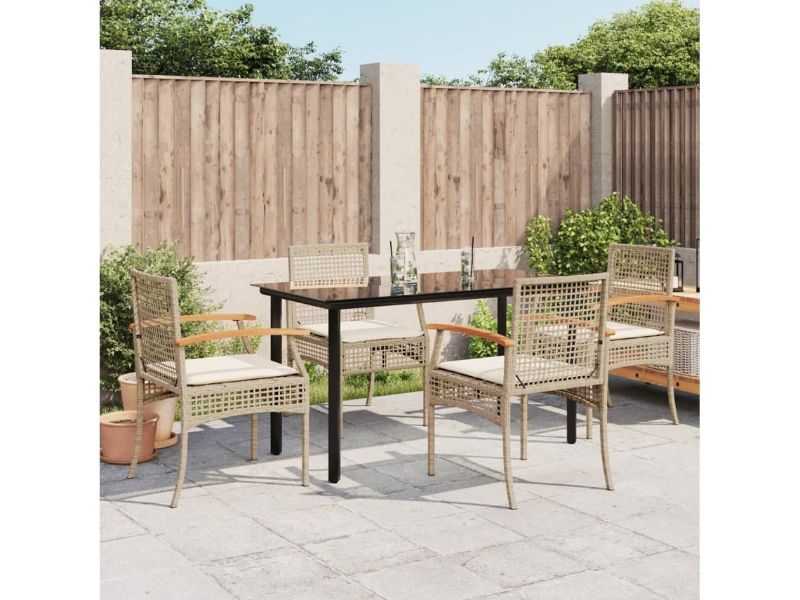 Juego de comedor de jardín de 5 piezas con cojines de mimbre beige de DKD Home Decor