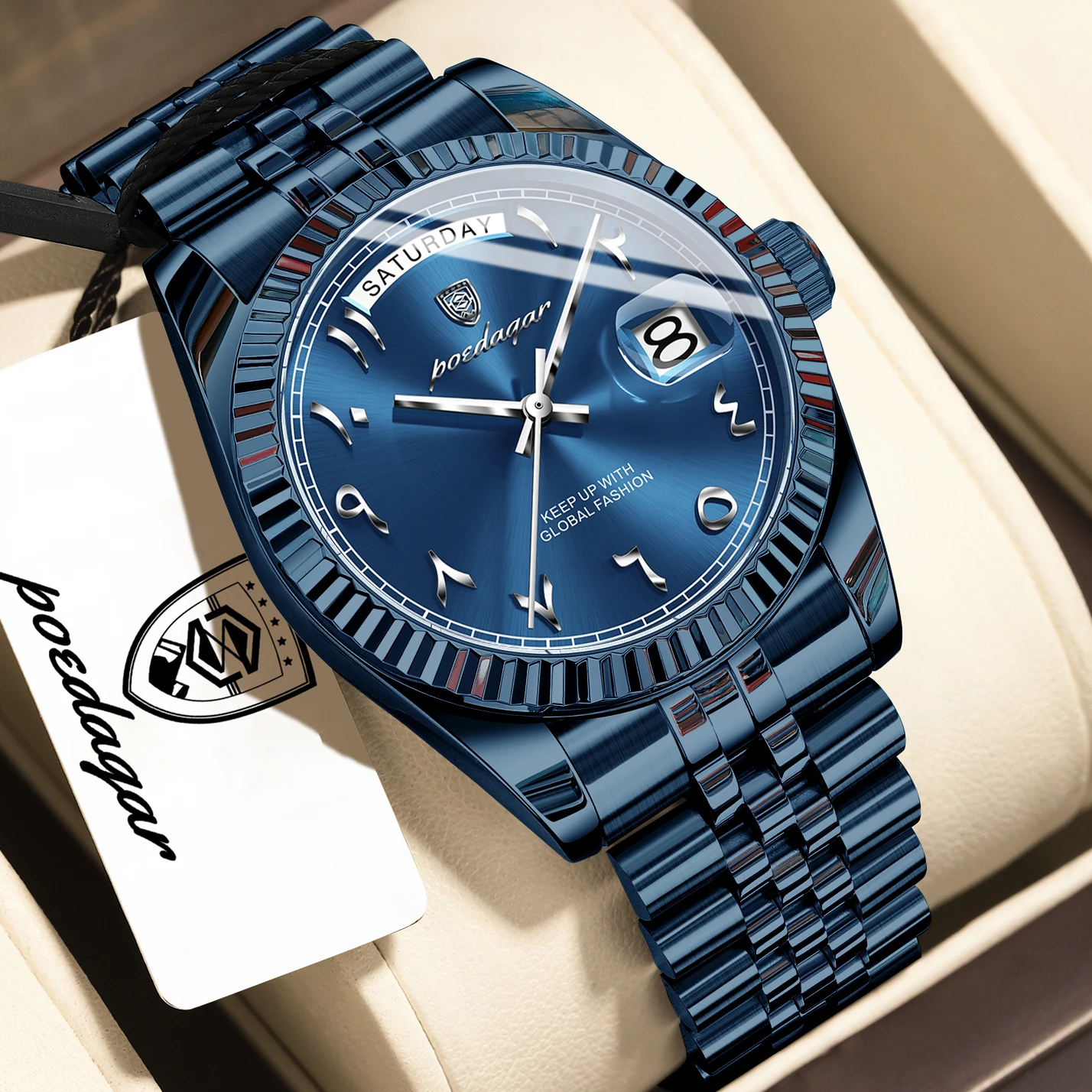 Reloj De Cuarzo De Lujo Para Hombre (totalmente Azul) De Acero Inoxidable, Resistente Al Agua, Con Indicador De Día Y Fecha.