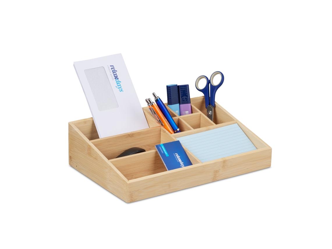 Organizador De Secretária Relaxdays, 9 Compartimentos, Bambu, Escritório, Hbt: 9 X 33 X 21 Cm, Organizador, Natural