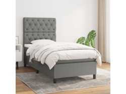 Cama Box Spring Con Colchón Tela Gris Oscuro 80x200 Cm