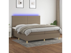 Cama Box Spring Colchón Y Luces Led Tela Gris Taupe 200x200 Cm