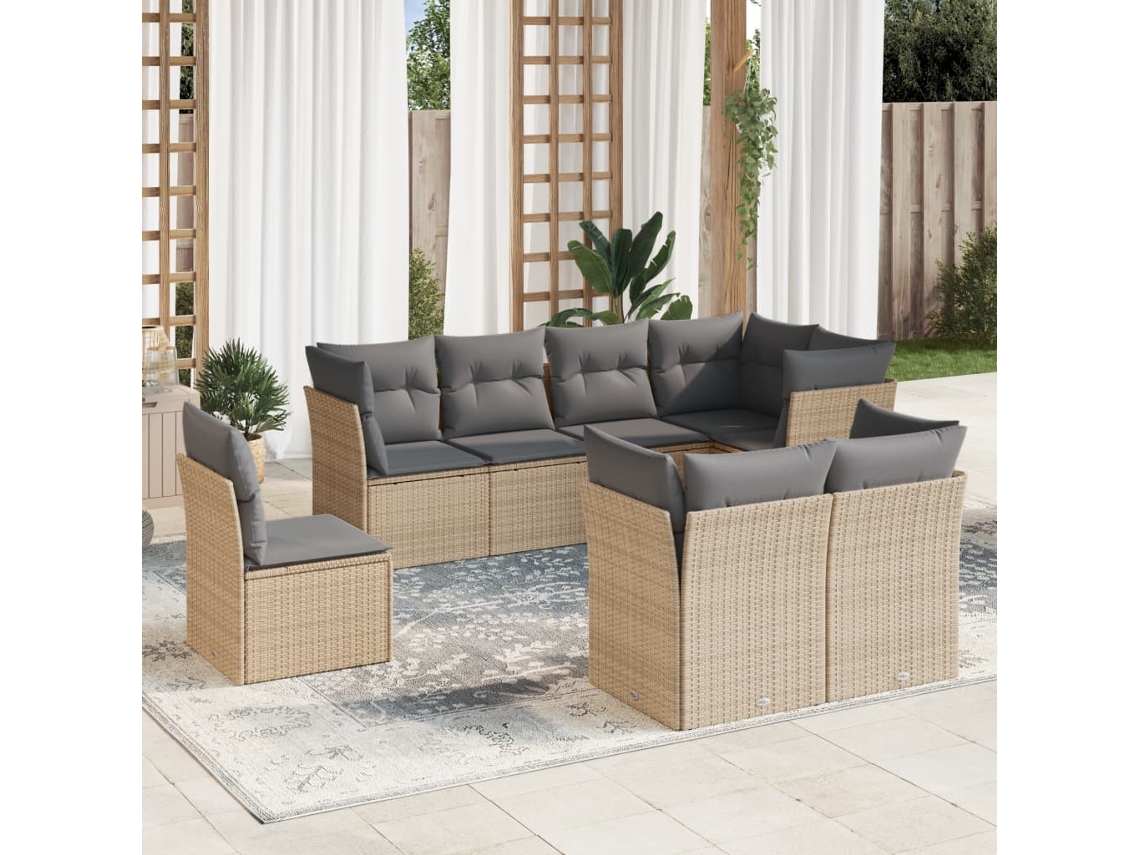 Conjunto de sofá de jardín con cojines, mimbre beige PE Dkd Home Decor