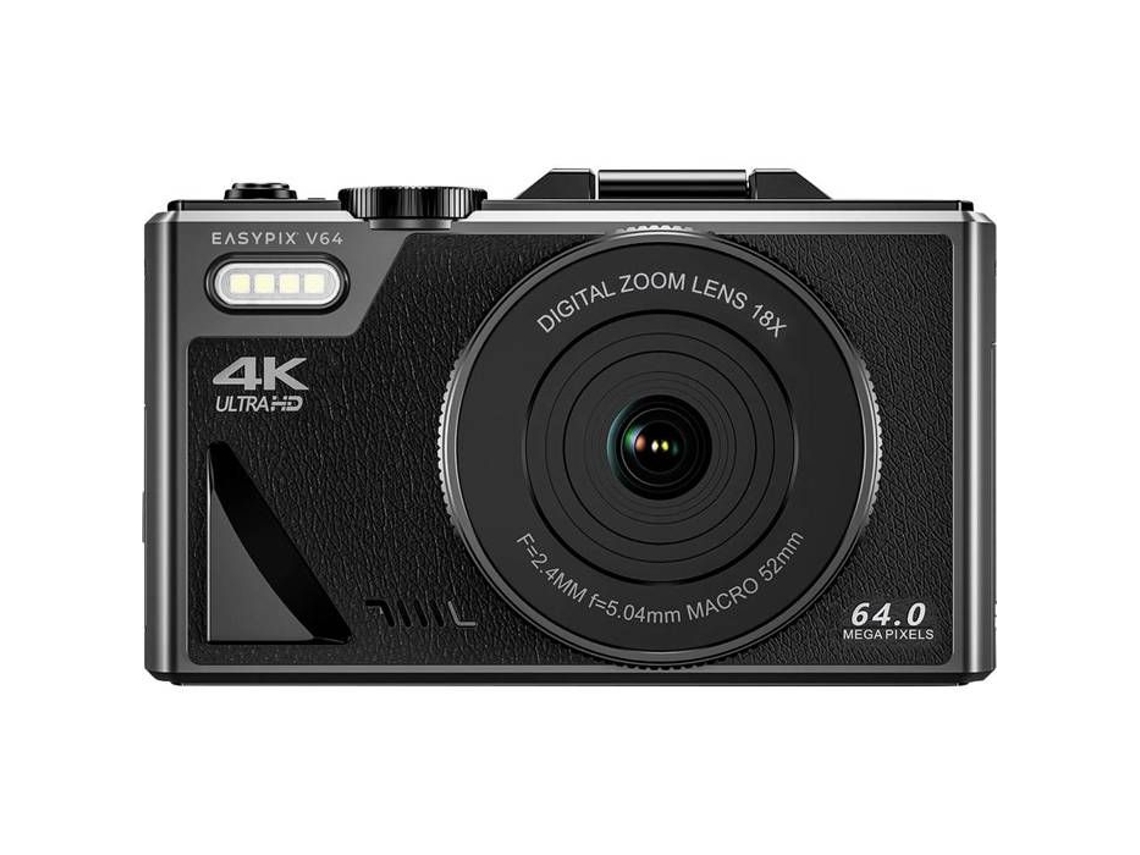 Cámara digital Flip V64 13 Mill. Píxeles negros con batería integrada, wifi, vídeo 4k y vídeo Full HD Easypix